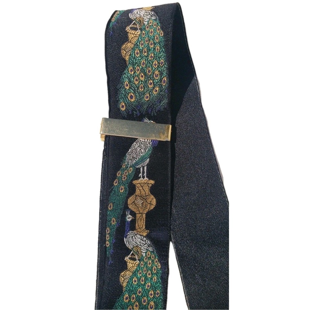 Trafalgar VG authentic black peacock urn feathers silk leather braces suspenders - Picture 12 of 16